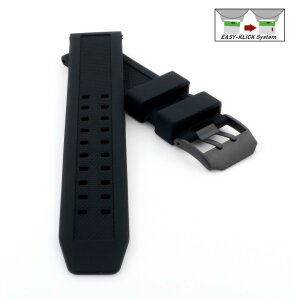 Easy-Klick Premium Silikon Uhrenarmband Doppeldorn Modell Primus-P schwarz 23 mm