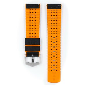 Hirsch Hybrid Silikon-Leder Uhrenarmband Modell Robby schwarz-orange 20 mm