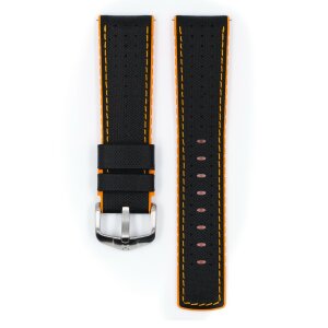 Hirsch Hybrid Silikon-Leder Uhrenarmband Modell Robby schwarz-orange 20 mm