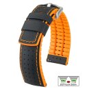 Hirsch Hybrid Silikon-Leder Uhrenarmband Modell Robby schwarz-orange 20 mm