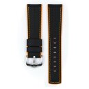 Hirsch Hybrid Silikon-Leder Uhrenarmband Modell Robby schwarz-orange 20 mm