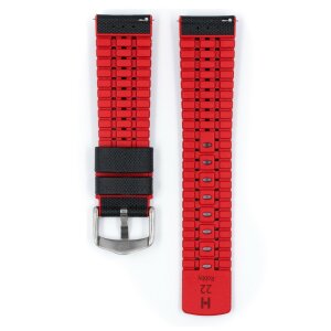 Hirsch Hybrid Silikon-Leder Uhrenarmband Modell Robby schwarz-rot 22 mm