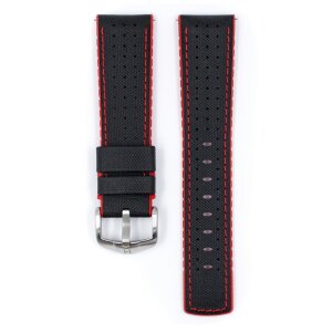 Hirsch Hybrid Silikon-Leder Uhrenarmband Modell Robby schwarz-rot 22 mm