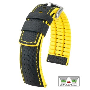 Hirsch Hybrid Silikon-Leder Uhrenarmband Modell Robby schwarz-gelb 22 mm