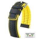 Hirsch Hybrid Silikon-Leder Uhrenarmband Modell Robby schwarz-gelb 24 mm