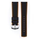 Hirsch Hybrid Silikon-Leder Uhrenarmband Modell Robby schwarz-orange 24 mm