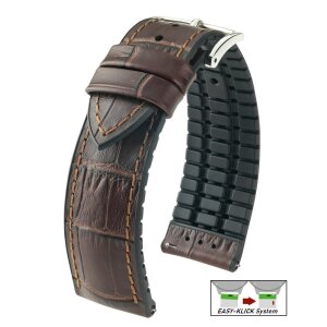 Hirsch Hybrid Alligator Silikon-Leder Uhrenarmband Modell Paul-XL mocca 20 mm