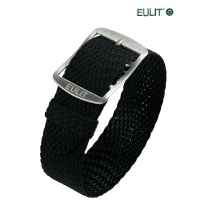 Eulit Perlon Durchzugs-Uhrenarmband Modell Baltic-poliert schwarz 18 mm