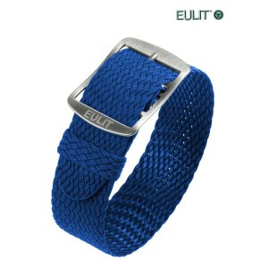Eulit Perlon Durchzugs-Uhrenarmband Modell Baltic-poliert königs-blau 18 mm