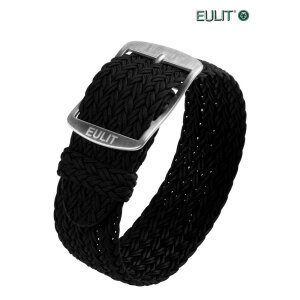 Eulit Perlon Durchzugs-Uhrenarmband Modell Atlantic-poliert schwarz 18 mm