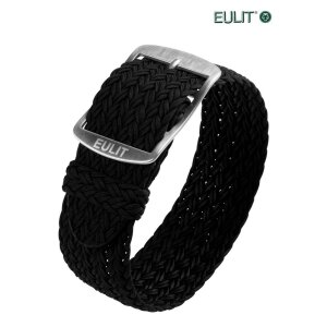 Eulit Perlon Durchzugs-Uhrenarmband Modell Atlantic-poliert schwarz 20 mm