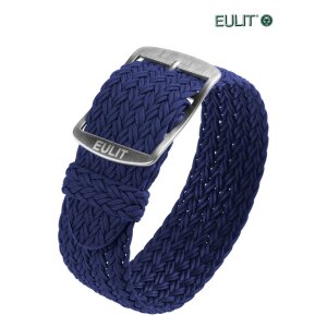 Eulit Perlon Durchzugs-Uhrenarmband Modell Atlantic-poliert navy-blau 20 mm