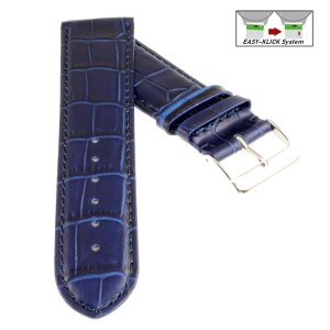 Feines Easy-Klick Alligator Leder Uhrenarmband Modell Lausanne-NL navyblau-TiT 17 mm
