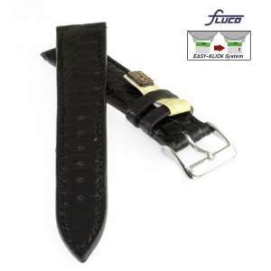 Fluco Easy-Klick Limited-Edition echt Krokodil Uhrenarmband Modell Burma schwarz 18 mm