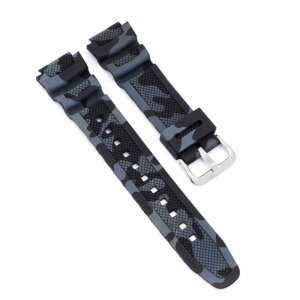 Camouflage Kautschuk Uhrenband Modell Caso-CA schwarz-blau-mehrfarbig 18 mm, komp. Casio