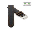 Easy-Klick Soft Büffelkalb-Leder Uhrenarmband Modell Kansas schwarz-orange 20 mm