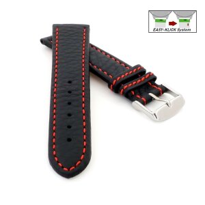 Easy-Klick Soft Büffelkalb-Leder Uhrenarmband Modell Kansas schwarz-rot 22 mm