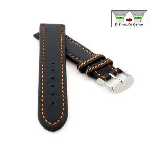 Easy-Klick Soft Büffelkalb-Leder Uhrenarmband Modell Kansas schwarz-orange 28 mm