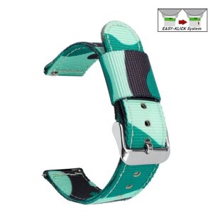 Easy-Klick Camouflage Canvas-Nylon Uhrenarmband Modell Jumper-S türkis-mehrfarbig 22 mm