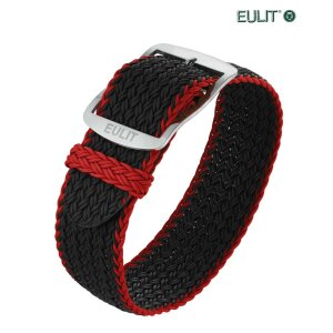 Eulit Perlon Durchzugs-Uhrenarmband Modell Atlantic-poliert schwarz-rot 20 mm