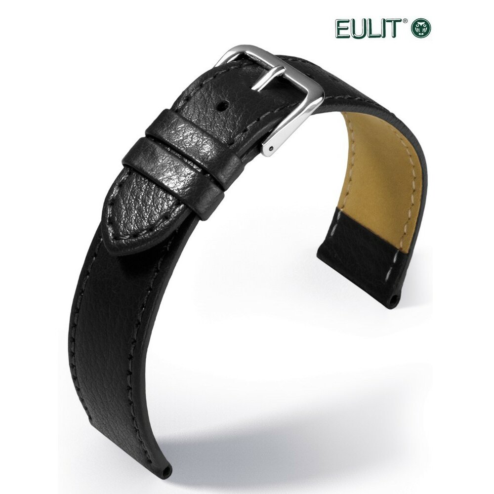 Eulit feines Rindleder Uhrenarmband genarbt Modell Kansas-XL schwarz