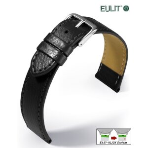 Eulit Easy-Klick  feines Rindleder Uhrenarmband genarbt Modell Kansas schwarz 18 mm