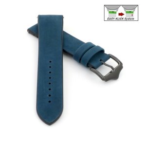 Easy-Klick Hybrid Silikon-Leder Uhrenarmband Modell Fortec-P blau 22 mm