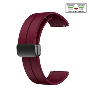 Easy-Klick Silikon Uhrenarmband Modell Hotspot-P mit Magnet-Faltschließe bordeaux-rot 22 mm