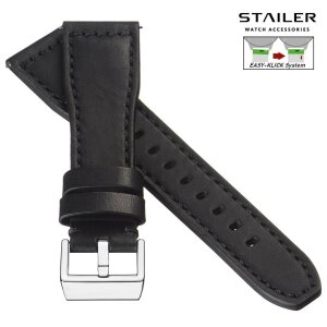 Stailer Easy-Klick Rindleder Uhrenarmband Modell Aviator-New schwarz-TiT 21/18 mm