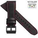 Stailer Easy-Klick Rindleder Uhrenarmband Modell Aviator-New schwarz-rot 20/16 mm