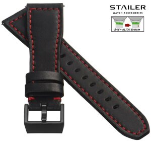 Stailer Easy-Klick Rindleder Uhrenarmband Modell Aviator-New schwarz-rot 21/18 mm