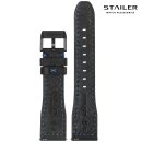 Stailer Easy-Klick Rindleder Uhrenarmband Modell Aviator-New schwarz-blau 20/16 mm