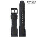 Stailer Easy-Klick Rindleder Uhrenarmband Modell Aviator-New schwarz-blau 22/18 mm