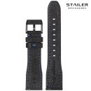 Stailer Easy-Klick Rindleder Uhrenarmband Modell Aviator-New schwarz-blau 22/18 mm
