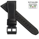 Stailer Easy-Klick Rindleder Uhrenarmband Modell Aviator-New schwarz-grau 22/18 mm