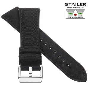 Stailer Easy-Klick Hybrid Canvas-Silikon Uhrenarmband Modell Endurance-Sport schwarz 22 mm