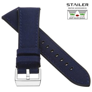 Stailer Easy-Klick Hybrid Canvas-Silikon Uhrenarmband Modell Endurance-Sport blau 22 mm