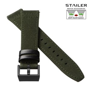 Stailer Easy-Klick Canvas Textil Uhrenarmband Modell Fabrice grün 22 mm, wasserfest