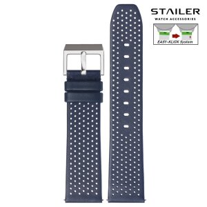 Stailer Easy-Klick echt Horween-Leder Uhrenarmband Modell Flex-Perfo blau 20 mm