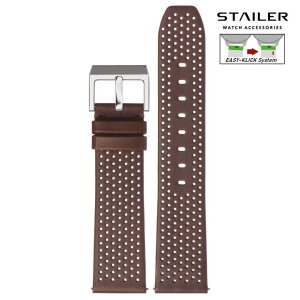 Stailer Easy-Klick echt Horween-Leder Uhrenarmband Modell Flex-Perfo mocca 22 mm