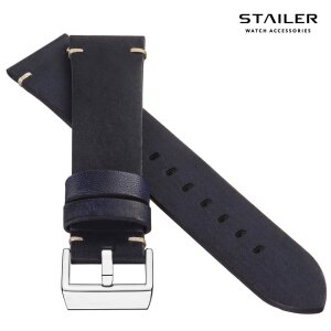 Stailer Vintage Rindleder Uhrenarmband Modell Indiana blau-WN 22 mm