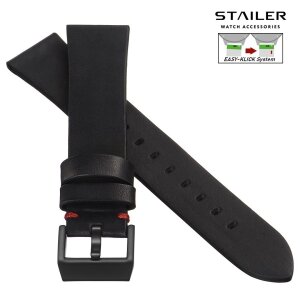 Stailer Easy-Klick Vintage Rindleder Uhrenarmband Modell Indiana schwarz-rot 22 mm