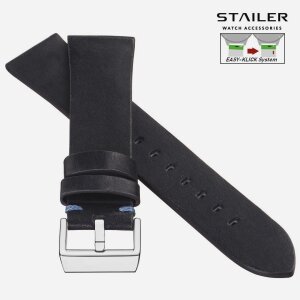 Stailer Easy-Klick Vintage Rindleder Uhrenarmband Modell Indiana blau-BN 22 mm