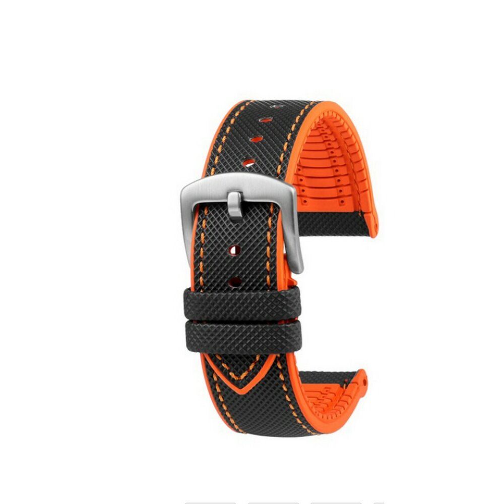 Premium Hybrid Silikon-Nylon Uhrenarmband Modell Isidor schwarz-orang