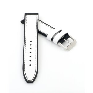 Hybrid Silikon-Leder Uhrenarmband Modell Lesi weiß-schwarz 20 mm