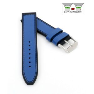 Hybrid Easy-Klick Silikon-Leder Uhrenarmband Modell Lesi blau-schwarz 18 mm