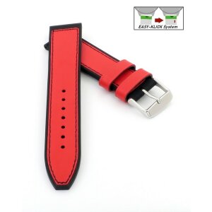Hybrid Easy-Klick Silikon-Leder Uhrenarmband Modell Lesi rot-schwarz 18 mm