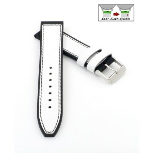 Hybrid Easy-Klick Silikon-Leder Uhrenarmband Modell Lesi weiß-schwarz 18 mm