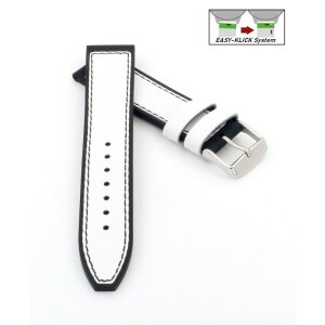 Hybrid Easy-Klick Silikon-Leder Uhrenarmband Modell Lesi weiß-schwarz 22 mm