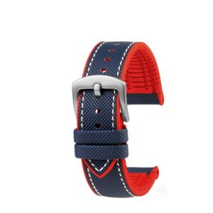 Premium Hybrid Silikon-Nylon Uhrenarmband Modell Isidor blau-rot 24 mm